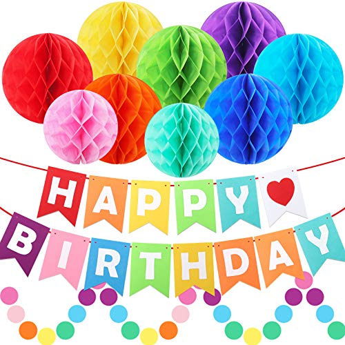 Birthday Decorations Rainbow Birthday Party Poms Decorations for Women and Girls Include Happy Birthday Banner Colorful Paper Honeycomb Poms Circle Dots Hanging Decorations 0 belly baby and beyond