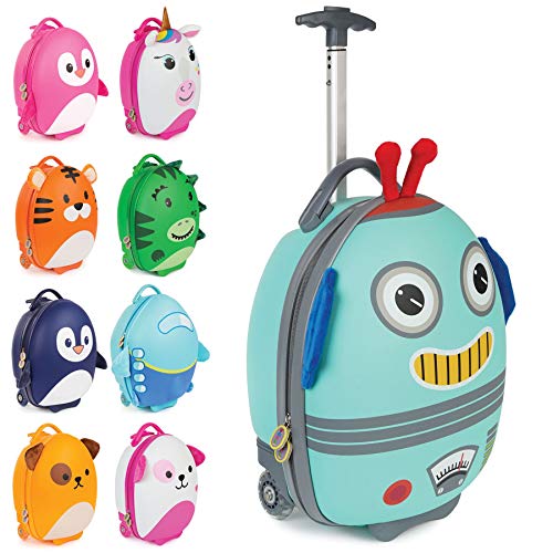 Boppi Tiny Trekker Kids Luggage Travel Suitcase Carry On Cabin Bag Holiday Pull Along Trolley Lighweight Wheeled Holdall 17 Litre Hand Case Robot 0 belly baby and beyond