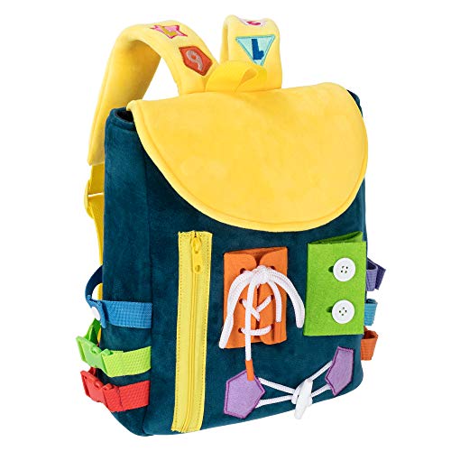 Busy Board Toddler Backpack with Buckles and Learning Activity Toys Develop Fine Motor Skills and Basic Life Skills Learn to Tie Shoes Childrens Travel Toy Ideal Gift for 12 months 0 belly baby and beyond