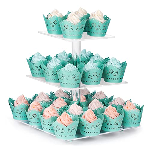 CECOLIC Acrylic Cupcake Stand Clear Cupcake Holder Display Stand Dessert Pastry Tower Stand for Wedding Birthday Bar Party Decor Square 3 Tier 0 belly baby and beyond