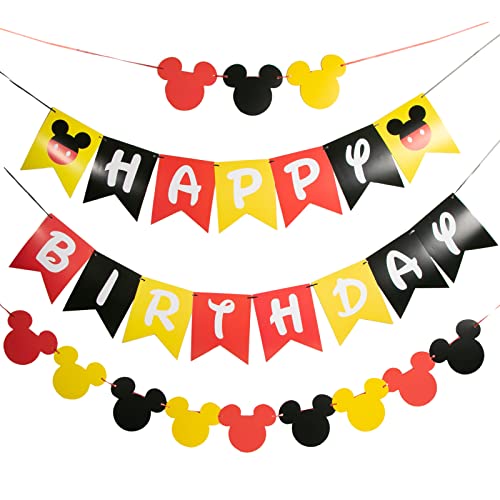 CHuangQi Colorful Happy Birthday Banner with Mickey Style Bunting Mickey themed Birthday Party Supplies 0 belly baby and beyond