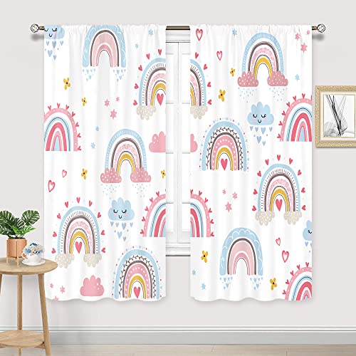 Cinbloo Baby Girls Pink Boho Rainbow Curtains 42Wx63H Inch Rod Pocket Cute Cartoon Colorful Cloud Stars for Kids ChildrenNursery Bedroom Decor Lovely Bohemian PlayroomWindow Drapes Fabric 2 Panel 0 belly baby and beyond
