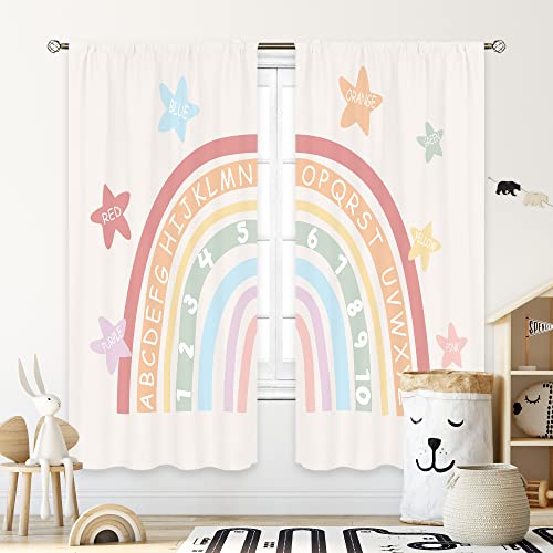 Cinbloo Kids Boho Rainbow Alphabet Curtains 42Wx63H Inch Rod Pocket Funny ABC Numbers Nursery Educational Learning Baby Girl Boy Child Toddler Playroom Classroom Bedroom Window Drapes Fabric 2 Panels 0 belly baby and beyond