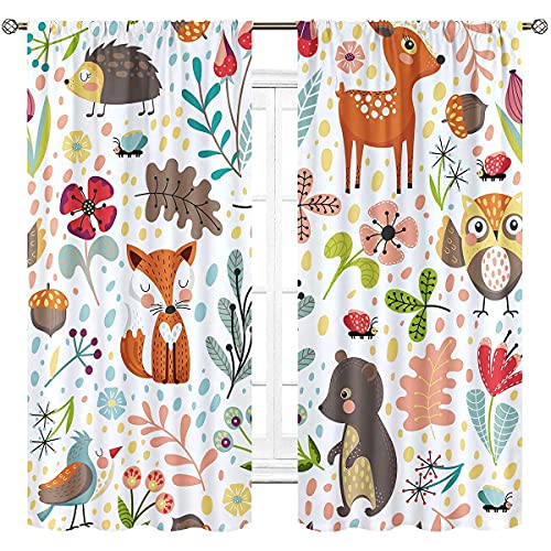 Cinbloo Kids Safari Animal Curtains Rod Pocket 42W x 63L Inch Baby Boy Girl Bedroom Decor Cartoon Woodland Bear Child Nursery Colorful Wildlife Jungle Forest Living Room Window Drapes Fabric 2 Panels 0 belly baby and beyond