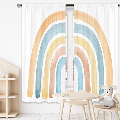 Cinbloo Rainbow Curtains for Baby Girls Bedroom Decor Rod Pocket 42W x 63L Inch Yellow Blue Rainbow Wall Art for Kids Nursery Playroom Cute Cartoon Colorful Living Room Window Drapes Fabric 2 Panels 0 belly baby and beyond