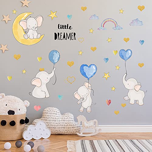 Colorful Balloon Flying Animals Wall Decals Cute Elephant Love Hearts and Stars Wall Stickers DILIBRA Removable Peel and Stick Cartoon Neutral Vinyl Wall Decor for Kids Nursery Bedroom Living Room 0 belly baby and beyond