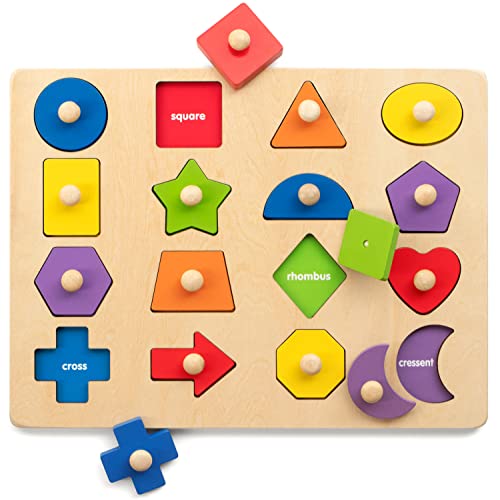 Coogam Montessori Toy Wooden Shape Peg Puzzle Fine Motor Color Matching Sorting Board Early Learning Educational Activity Toy Gift for Preschool Toddler Baby 3 4 5 Year Old 0 belly baby and beyond