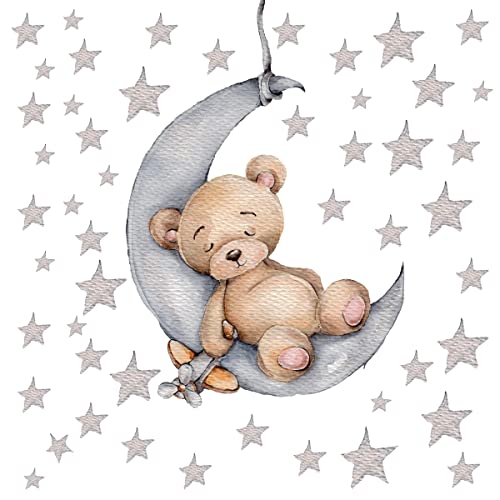 DEKOSH Moon Stars Nursery Wall Decal with Sleepy Bear for Baby Nursery Decor 0 belly baby and beyond