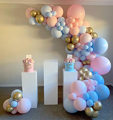 DIY 135PCS Gender Reveal Balloon Garland kits Chrome Metallic Latex Balloons 18105inch Pearl Balloons for Birthday Party Celebration Wedding Gender Reveal He or She Boy or Girl Pink Blue Gold 0 belly baby and beyond
