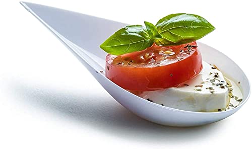 DLux 100 4 in Tear Drop Mini Appetizer Plates Reusable White Plastic Spoons Desserts and Appetizers Dishes Serving Plate Asian Spoon Set Small Catering Dessert Tasting Cups with Recipe Ebook 0 belly baby and beyond