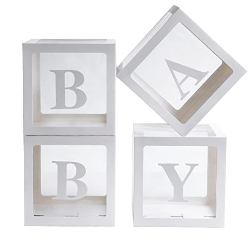 DUBEDAT Baby Boxes with Letters for Baby Shower4 Pcs Clear Balloon boxes with16 Letters Transparent Baby Shower Decorations Block Boxes for BirthdayGender RevealWeddingReusable Favors In Gift box 0 belly baby and beyond