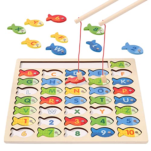 Diaodey Wooden Magnetic Fishing Game for Toddlers 1 3 Montessori Toys with Letters and Numbers Preschool Classroom Learning ABC and Math Educational Toys Gifts for 3 4 5 Year Old Kids2 Poles 0 belly baby and beyond