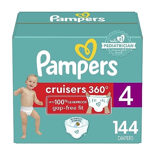 Diapers Size 4 144 Count Pampers Pull On Cruisers 360 Fit Disposable Baby Diapers with Stretchy Waistband Packaging Prints May Vary 0 belly baby and beyond