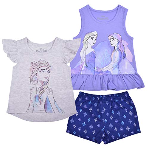 Disney Frozen Girls T Shirt Tank Top and Shorts Set for Toddler and Little Kids PurpleGreyNavy 0 belly baby and beyond