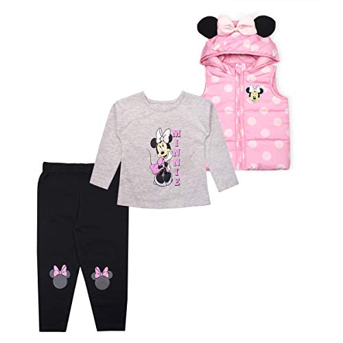 Disney Minnie Mouse Girls Shirt Vest and Leggings Set for Toddler and Little Kids Pink 0 belly baby and beyond