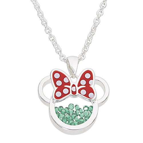 Disney Women and Girls Birthstone Jewelry Minnie Mouse Cubic Zirconia Shaker Pendant Necklace Silver Plated 182 Extender 0 belly baby and beyond