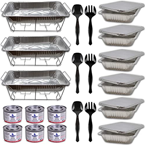 Disposable Chafing Dish Buffet Set Food Warmers for Parties 30 Pcs Buffet Servers and Warmers Catering Supplies Pans 9x13 Warming Trays for Food With Covers Utensils Lids Sterno Fuel Cans 0 belly baby and beyond