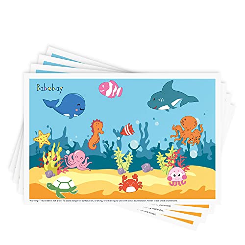 Disposable Stick on Placemats 40 Pack for Baby Kids Toddler Placemats in Reusable Pouch 12 x 18 Blue Ocean Life 0 belly baby and beyond