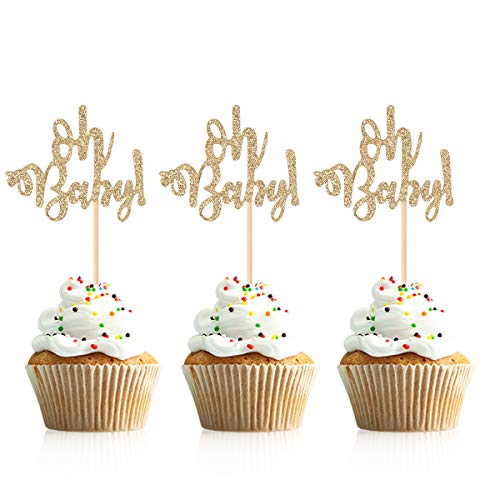 Donoter 48 Pcs Glitter Oh Baby Cupcake Topper Picks for Baby Shower Party Cake Decorations 0 belly baby and beyond