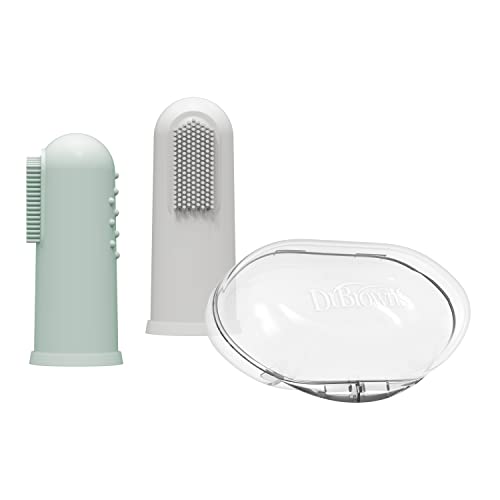Dr Browns Silicone Finger Toothbrush for Baby with Travel Storage Case 3m Gray and Light Green 2 Pack 0 belly baby and beyond