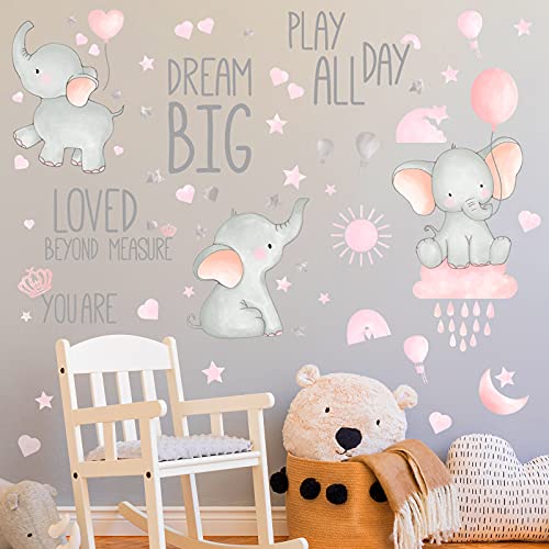 Dream Big Little One Elephant Wall Stickers Baby Room Wall Decals Moon Hot Air Balloon Grey Stars Wall Decals for Nursery Kids Room Living Room Bedroom Decorations Home Decor Cute Style 0 belly baby and beyond