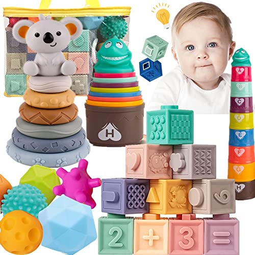 ELLECK Montessori Toys for Babies Baby Toys 6 to 12 Months 4 in 1 Soft Baby Toys BundleInfant Newborn Toddlers Sensory ToysTeething Toys for Babies Learning Toys Baby Gifts 0 belly baby and beyond