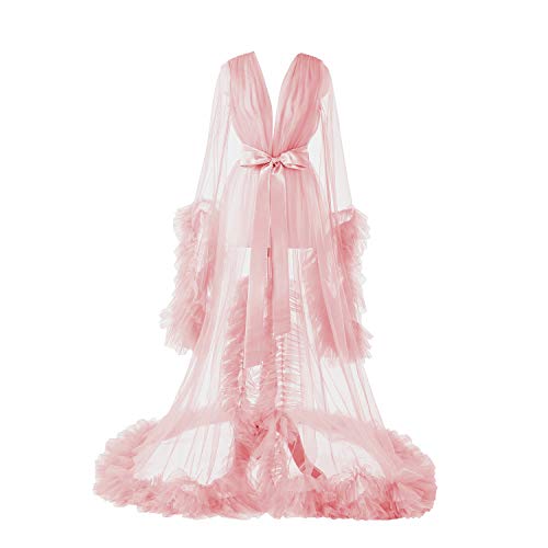 FangJian Womens Long Bridal Robes Tulle Lingerie Maternity Bathrobe Photoshoot Illusion Wedding Scarf Party Nightgown 0 belly baby and beyond