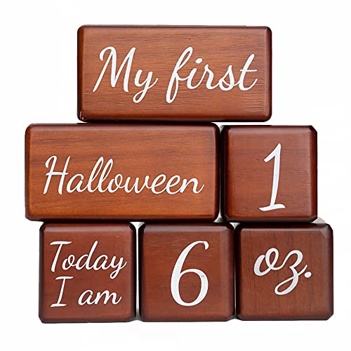 First Landings Milestone Blocks Wooden Milestone Markers for Babys First Year Dark Brown 0 belly baby and beyond