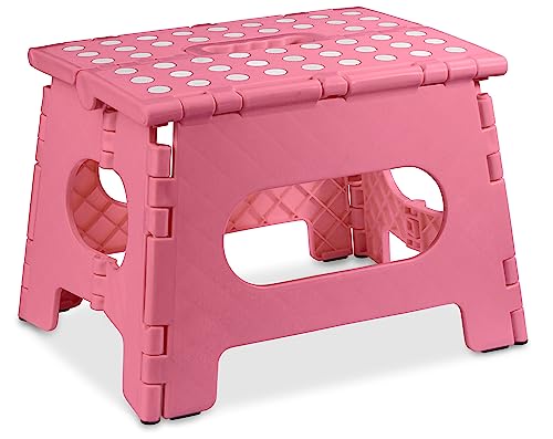 Folding Step Stool The Lightweight Step Stool is Sturdy Enough to Support Adults and Safe Enough for Kids Opens Easy with One Flip Great for Kitchen Bathroom Bedroom Kids or Adults Pink 0 belly baby and beyond