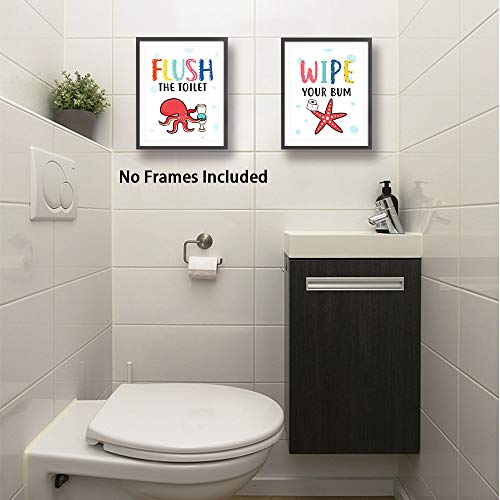 Funny Colorful Cartoon Sea Life Themed Bathroom Inspirational Quotes Art Print Humorous Quotes Painting Toilet Rules Art Picture for Children Washroom Bathroom Decor Set of 4 8X10 No Frame 0 2 belly baby and beyond