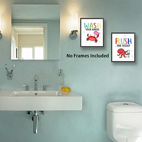 Funny Colorful Cartoon Sea Life Themed Bathroom Inspirational Quotes Art Print Humorous Quotes Painting Toilet Rules Art Picture for Children Washroom Bathroom Decor Set of 4 8X10 No Frame 0 3 belly baby and beyond