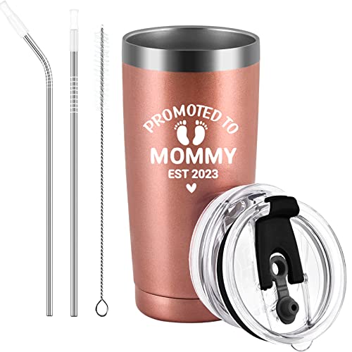 GINGPROUS New Mom Gifts Tumbler Promoted to Mommy Est 2023 Mothers Day Gifts for New Mom to be First Time Mom Mother Pregnancy Baby Shower 20oz Insulated Stainless Steel Travel Tumbler Rose Gold 0 belly baby and beyond