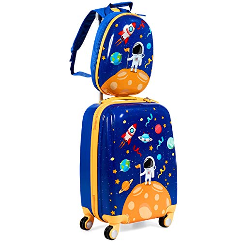 GYMAX 2Pc Kid Carry On Luggage Set 12 18 Kids Suitcase with 4 Spinner Wheels Travel Rolling Trolley 0 belly baby and beyond