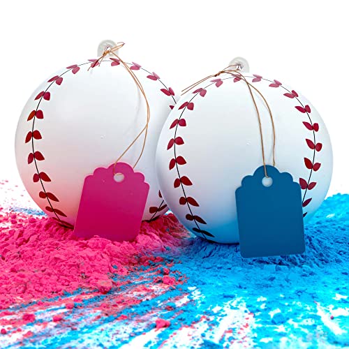 Gender Reveal Baseball Set 1 Blue Ball 1 Pink Ball Exploding with Powder Best Idea for Boy or Girl Baby Revealing Party Cute Gender Reveal Ideas Explosive Gender Ball Decorations 0 belly baby and beyond