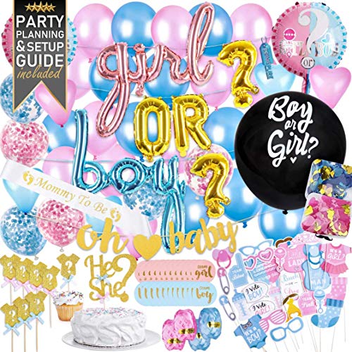 Gender Reveal Decorations 111 Piece Premium Kit Baby Gender Reveal Party Supplies Pink and Blue Balloons for Boy or Girl Gender Reveal Party Supplies Gender Reveal Balloon Garland Kit 0 belly baby and beyond