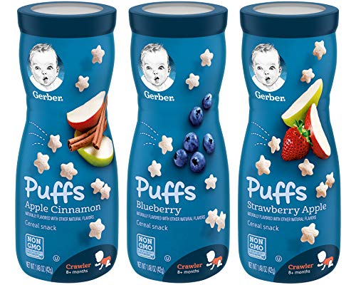 Gerber Puffs Cereal Snack Variety Pack 1 Apple Cinnamon 1 Blueberry 1 Strawberry Apple 148 OZ Each Pack of 3 0 belly baby and beyond