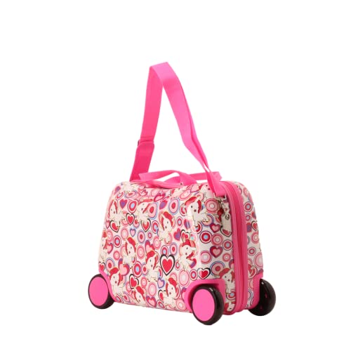 GinzaTravel Cute Childrens Luggage Sit and Ride Trolley Case 17 inch Universal Wheel Travel Case for Boys and Girls Pink color 0 belly baby and beyond