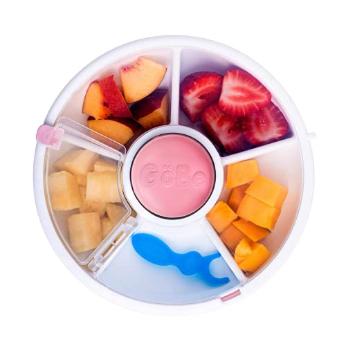 GoBe Kids Snack Spinner Bundle with Hand Strap and Sticker Sheet Reusable Snack Container with 5 Compartment Dispenser and Lid BPA and PVC Free Dishwasher Safe No Spill Leakproof 0 belly baby and beyond