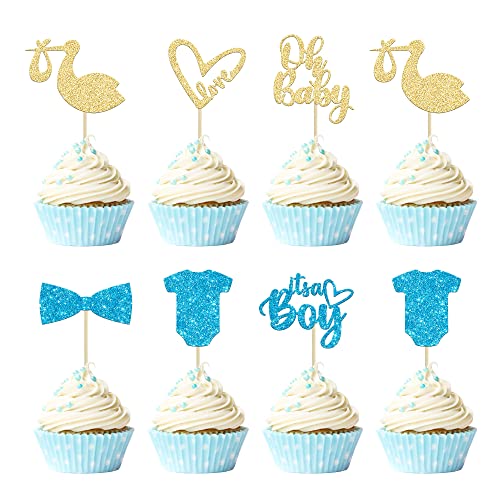 Gyufise 36 Pack Oh Baby Cupcake Toppers Assembled Its a Boy Cupcake Toppers with Tie Onesie Love Heart Glitter Cake Picks Decorations for Baby Shower Boy Birthday Party Supplies 0 belly baby and beyond