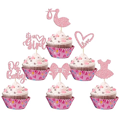 Gyufise 36 Pack Oh Baby Cupcake Toppers Its a Girl Cupcake Toppers with Bow Dress Love Heart Pink Glitter Cake Picks Decorations for Baby Shower Girl Birthday Party Supplies 0 belly baby and beyond