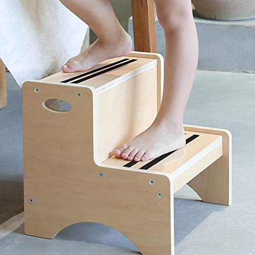 HAJACK Step Stool for Kids Wood Two Step Childrens Stool with Bonus Safety Non Slip Mats and Handles Bathroom Potty Stool Kitchen Step Stool for Home Use Natural 0 belly baby and beyond