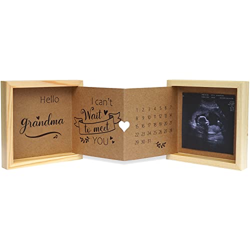 HAMUIERS Pregnancy Announcement for Grandma Grandma Baby Announcement Ideas Ultrasound Picture Frame Wooden Keepsake Box Grandma to be Gifts 0 belly baby and beyond