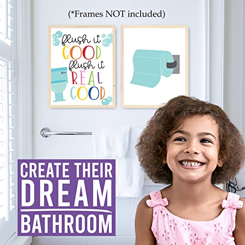 Hadley Designs 6 Reversible Kids Colorful Bathroom Decor Wall Art 8x10 Funny Bathroom Wall Decor Kids Bathroom Decor For Bathroom Pictures Bathroom Rules Wall Decor Funny Bathroom Signs Decor 0 2 belly baby and beyond
