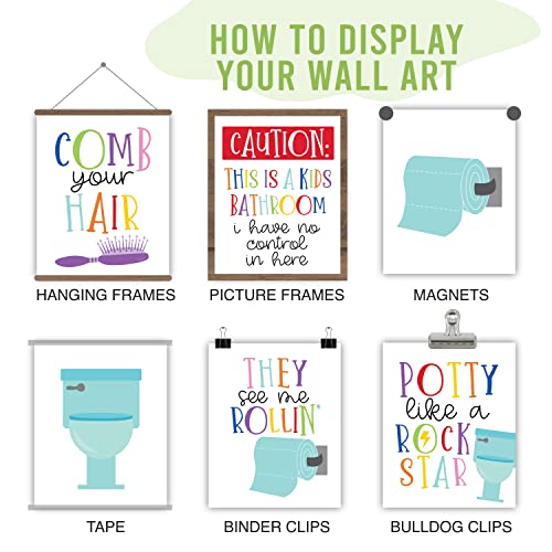 Hadley Designs 6 Reversible Kids Colorful Bathroom Decor Wall Art 8x10 Funny Bathroom Wall Decor Kids Bathroom Decor For Bathroom Pictures Bathroom Rules Wall Decor Funny Bathroom Signs Decor 0 3 belly baby and beyond
