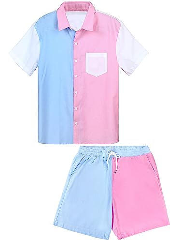 Haull Shirt Tops and Colorblock Shorts Set Gender Reveal Outfit Mens Gender Reveal Shirt Pink and Blue Button Down Shirt Men 0 belly baby and beyond