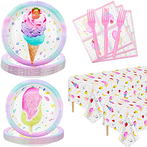Ice Cream Birthday Party Supplies Serve 40 162Pcs Plates Napkins Party Tablecloth Forks Set for Girls Kits Birthday Baby Shower Cream Popsicle Theme Party Decorations Supplies 0 belly baby and beyond