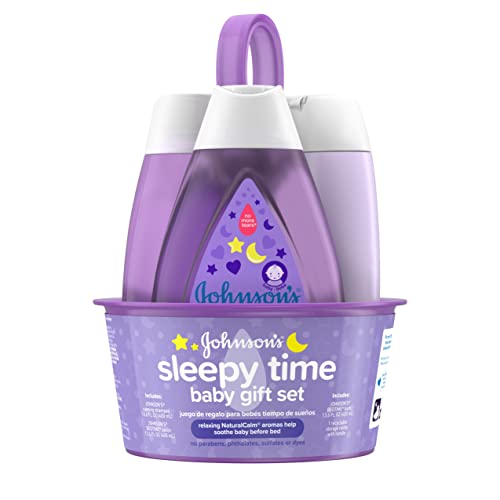 Johnsons Sleepy Time Bedtime Baby Gift Set with Relaxing NaturalCalm Aromas Bedtime Baby Bath Shampoo Wash Lotion Essentials Hypoallergenic Paraben Free 4 Items 0 belly baby and beyond