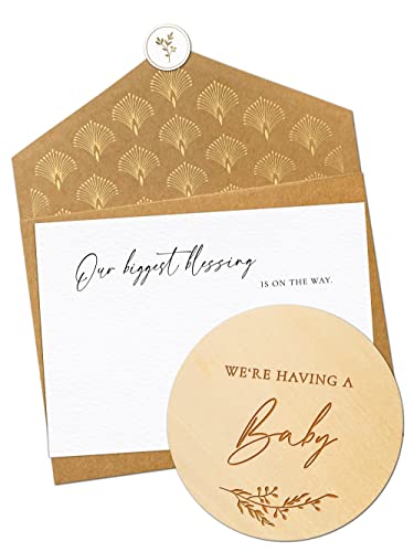 Jolicoon Pregnancy announcement wooden card Were having a baby with pocketfold envelope and seal sticker Baby announcement 0 belly baby and beyond