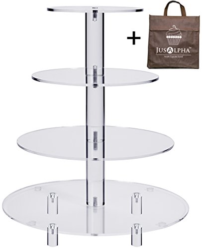 Jusalpha Large 4 Tier Acrylic Glass Round Cake Stand Cupcake Stand Tea Party Serving Platter Candy Bar Party Decor with Rod Feet 4RF 0 belly baby and beyond