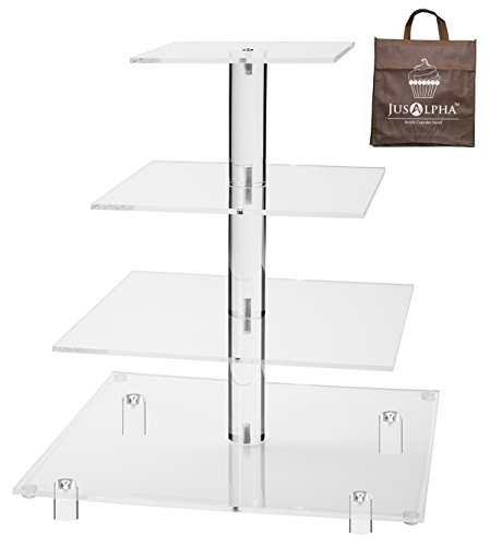 Jusalpha Large 4 Tier Square Acrylic Cupcake Tower Stand for Dessert Pastry Serving Platter Candy Bar Party Decor and Supplywith Rod Feet 4SF V2 0 belly baby and beyond